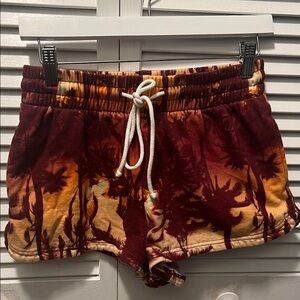 1558+Aloha Island Maroon and Gold Tie-Dye Athletic Shorts W/ Pockets